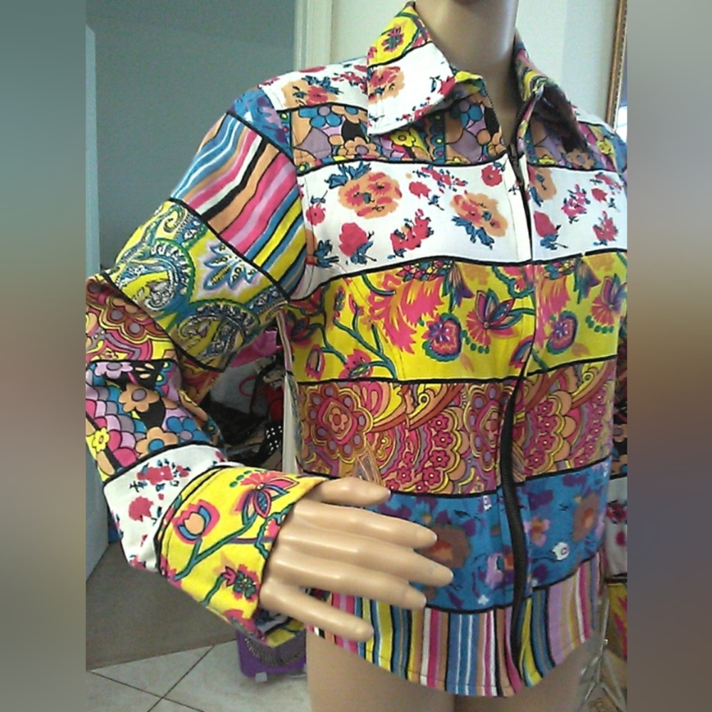 Esare Floral Patchwork/ Patterns Button Zip Up To… - image 7